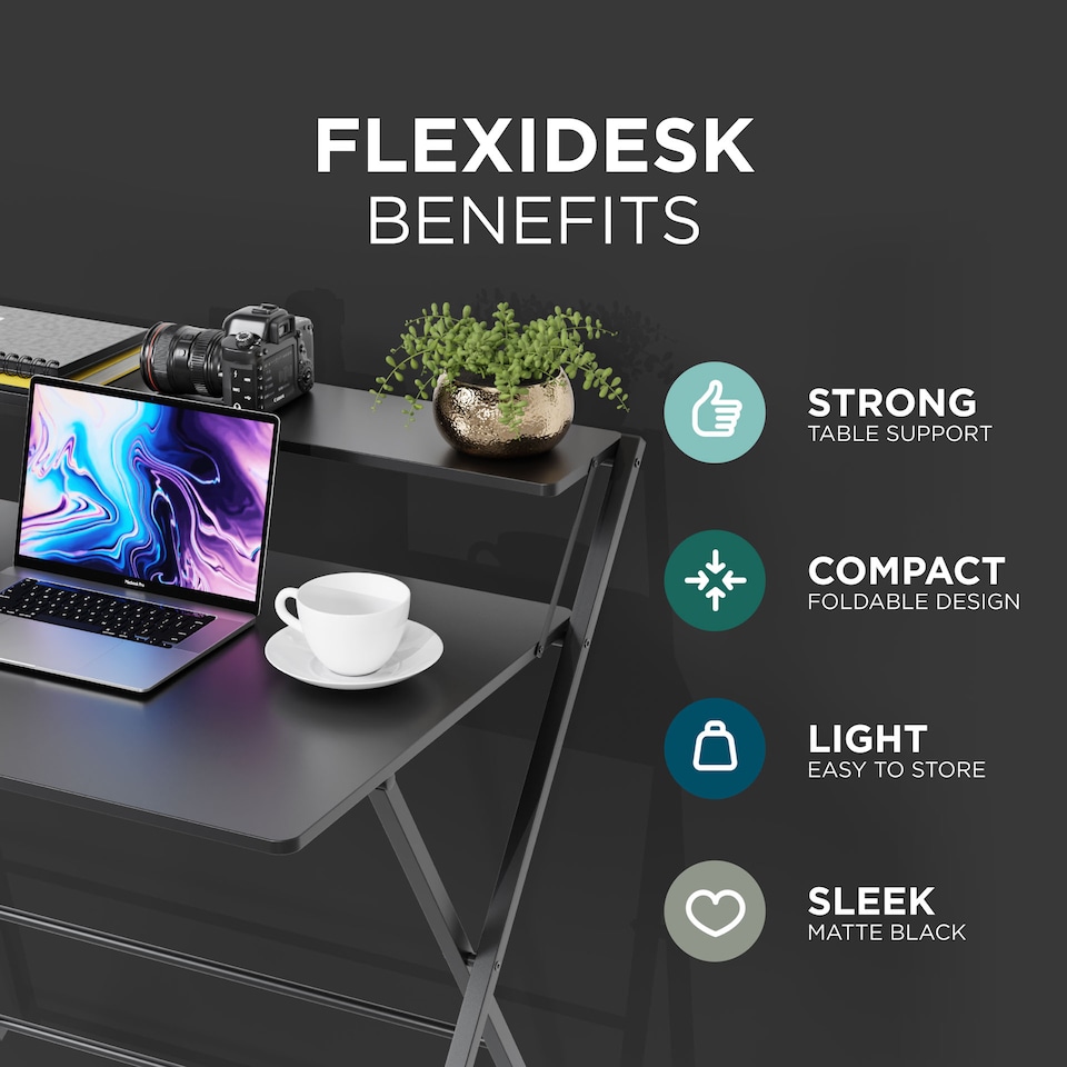 image 1 of DMD 2-Tier Shelf FlexiDesk Folding Desk - Already Assembled Black