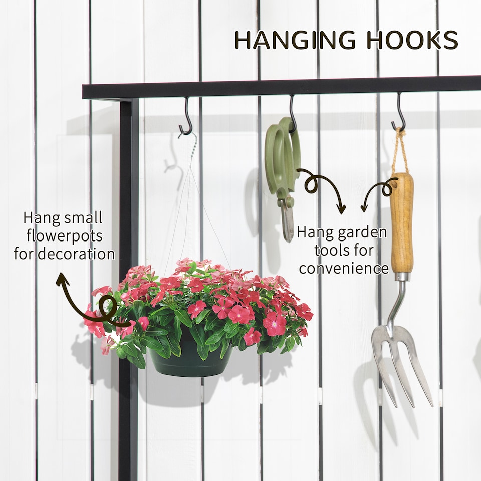 image 1 of Outsunny 3 Tiered Plant Stand Rack with Hanging Hooks for Indoor Outdoor