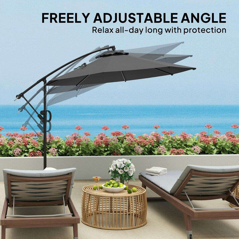 image 1 of Outsunny 3(m) Cantilever Banana Parasol with Cover Wind Strap UPF50+Grey
