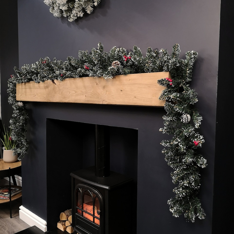 image 1 of 2.7m Green Christmas Garland with Pine Cones and Red Berries