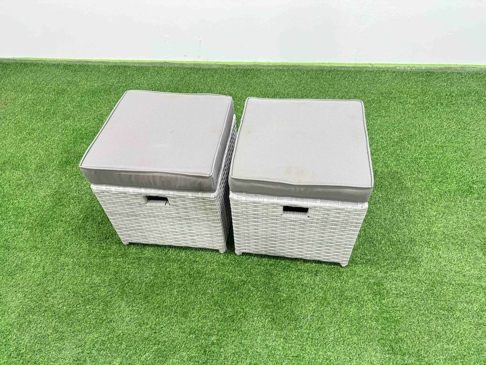 image 1 of Fimous Patio Outdoor Garden Furniture Sets with Black Glass Top Dining Table 3 Seater Sofa 2 Small Stool Light Grey