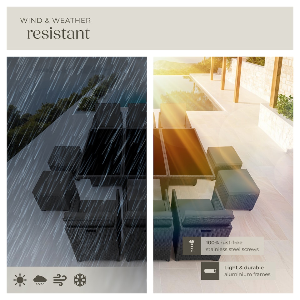 image 1 of Garden Table and Chairs New York - 10 seats with cushions, dining table, rain cover | Black | black | 1