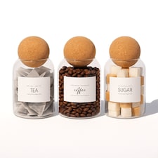 Argon Tableware Cork Ball Glass Tea Coffee Sugar Jars Set - Pack of 3