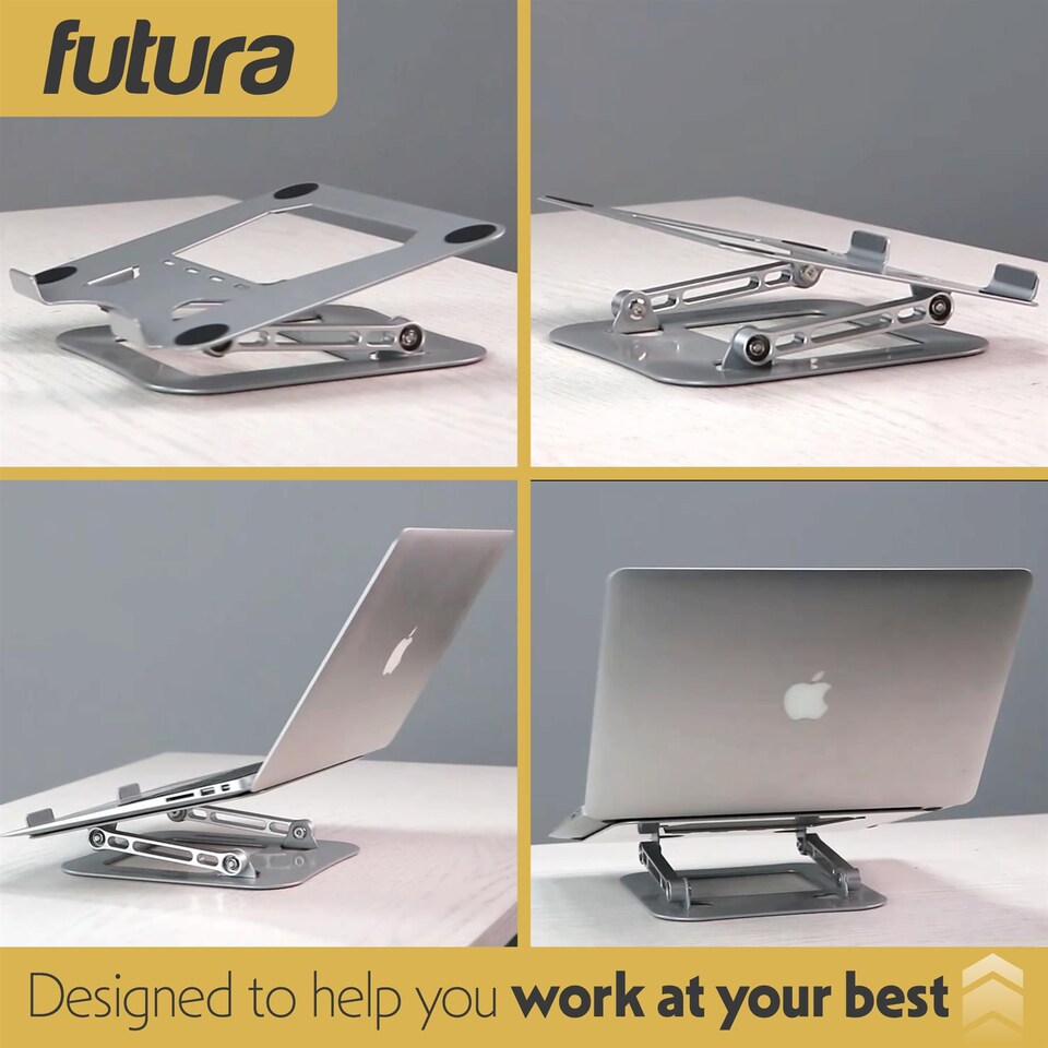 image 1 of Futura Laptop Stand Adjustable Portable Riser, Silver Foldable Aluminium Holder for MacBook AirPro and 11 to 17 inch Laptops | Silver | Silver | One Size | 1