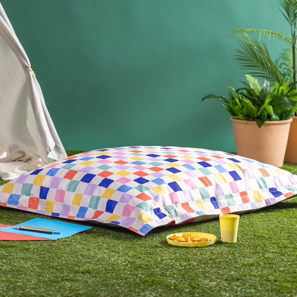 image 1 of icon Kids Giant Floor Cushion Checkfetti Print Multi Coloured