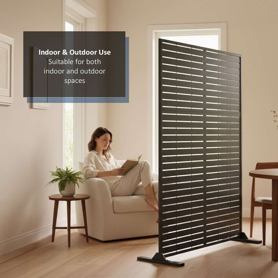image 1 of Nicoman Metal Slat Indoor Outdoor Privacy Screen with Stand | Black | Black | 1
