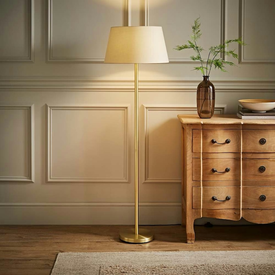 image 1 of ValueLights Modern Gold Metal Floor Lamp With Beige Shade