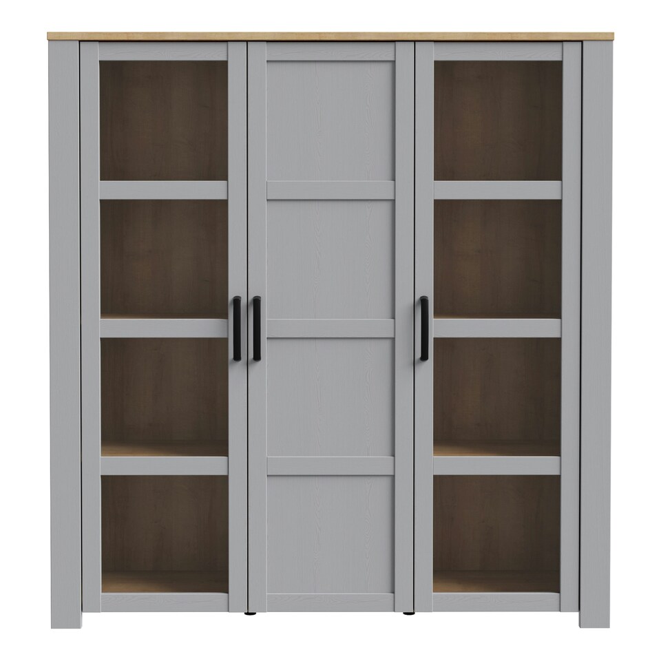 image 1 of Bohol 3 Door Large Display Cabinet in Riviera Oak/Grey Oak