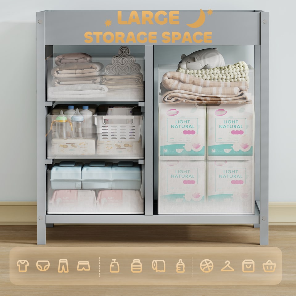 image 1 of AIYAPLAY Baby Changing Table with 4 Drawers, Nursery Diaper Baby Changing Unit for 0-12 Months (max. 11kg), with Mat, Infant Care Station for Bedroom Nursery | Grey