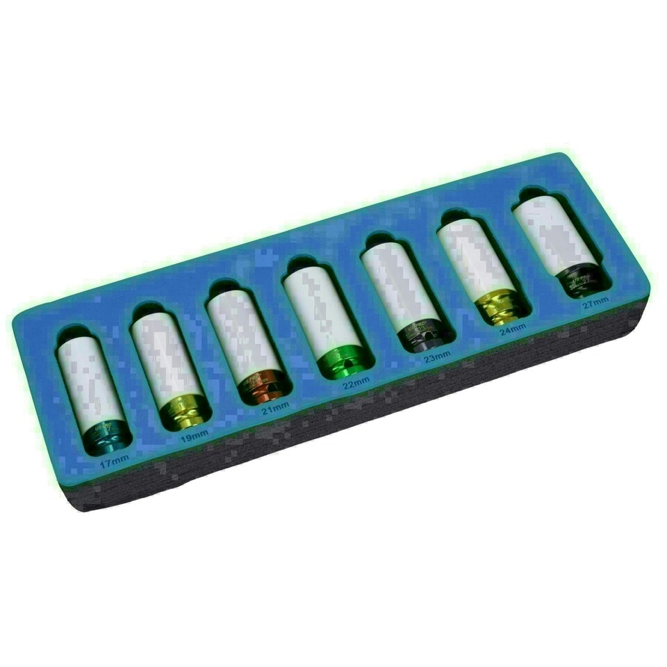 image 1 of 1/2in Drive Alloy Wheel Nut Deep Impact Sockets 17mm - 27mm 6 Point 7pc Set