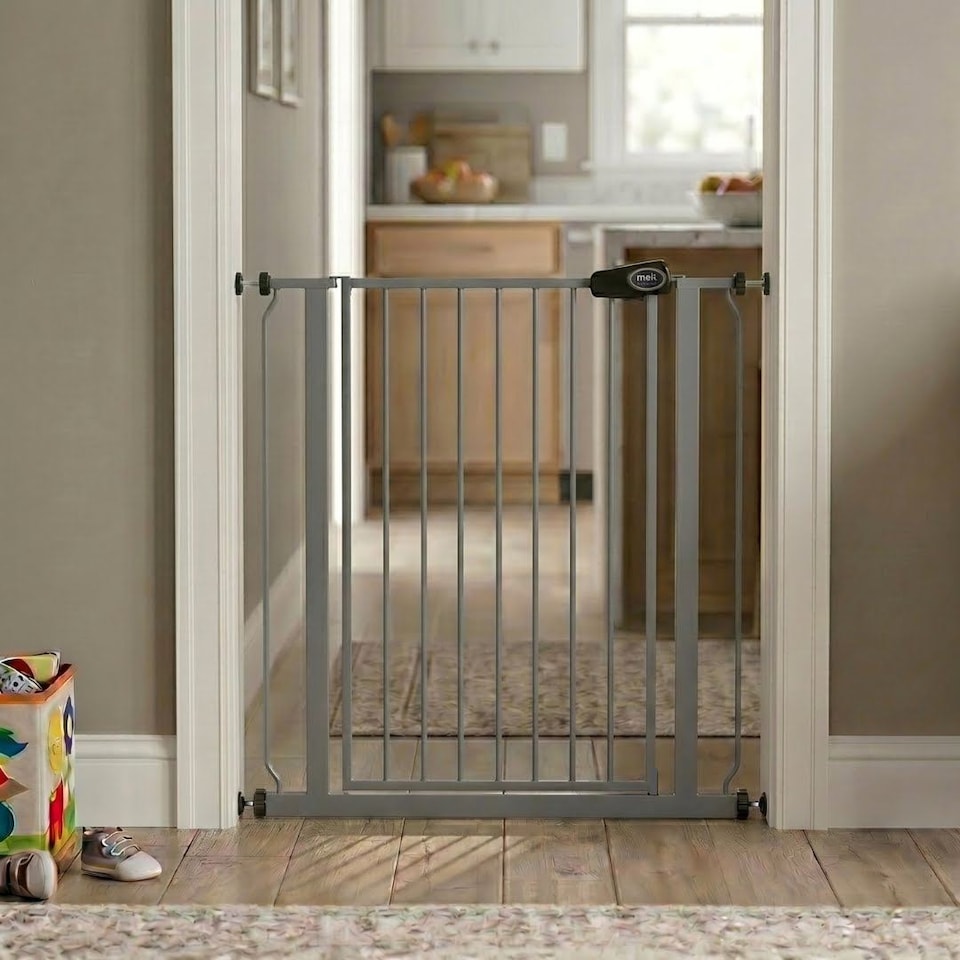 image 1 of Safetots Extra Tall Metal Safety Gate Pressure Fit, 107.4cm - 115cm, Slate Grey, 104cm in Height, Extra Tall Stair Gate, Tall Baby Gate, Easy Installation