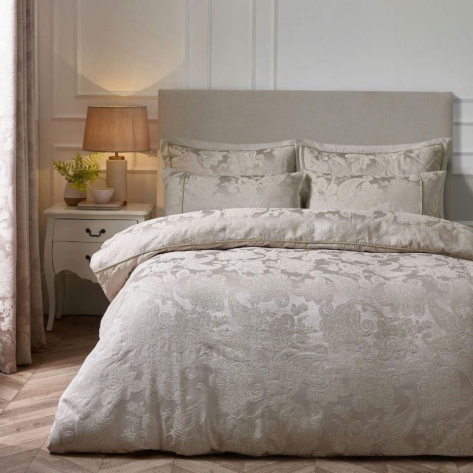 image 1 of Catherine Lansfield Opulent Jacquard Duvet Cover Set Champagne Gold | Gold | Champagne Gold | King