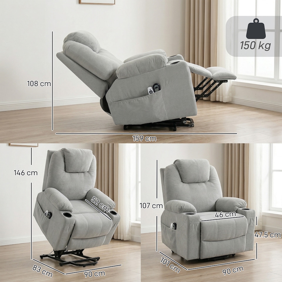 image 1 of HOMCOM Power Lift Recliner Chair with Vibration Massage, Light Grey