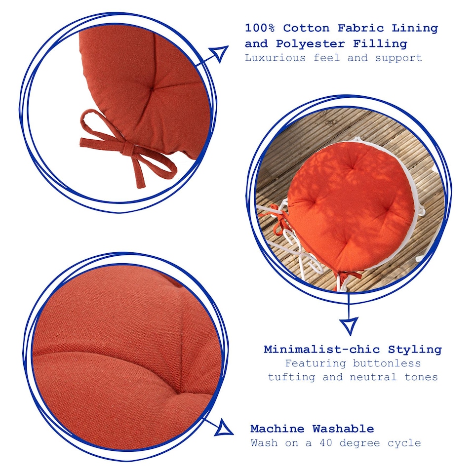image 1 of Harbour Housewares Round Garden Chair Seat Cushions - Paprika - Pack of 2 | Red | Paprika