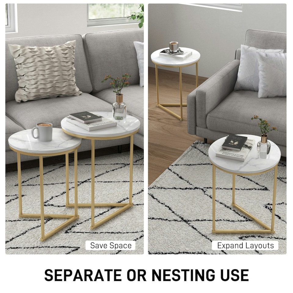 image 1 of HOMCOM Nesting Coffee Table Set of 2 with Metal Frame, Gold Tone Gold