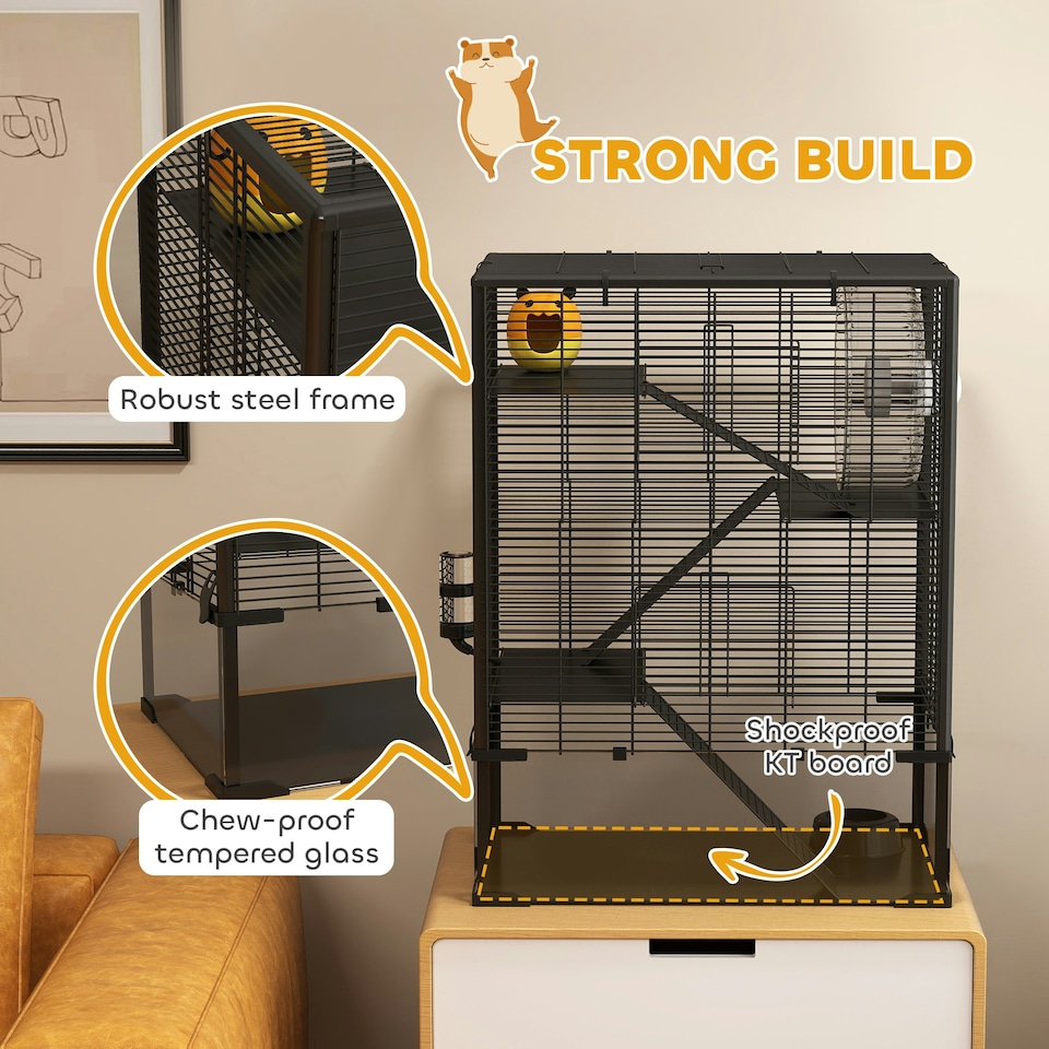 image 1 of PawHut 4-Tier Hamster Cage w/ Deep Tempered Glass Bottom, 60 x 40 x 80cm