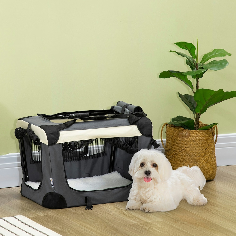 image 1 of PawHut 51cm Foldable Pet Carrier Bag Soft Travel Dog Crate for Mini Dogs Grey