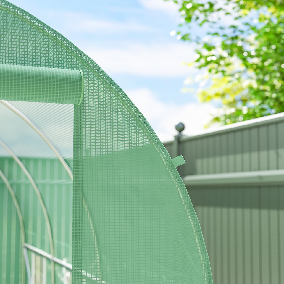 image 1 of Outsunny 3.5 x 2m Walk-In Polytunnel Greenhouse with Roll Up Door Windows Green