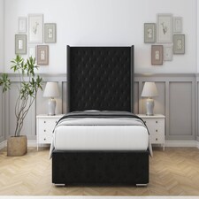 Sloomy Arundel Black Plush Bed Frame With Mattress With 50" Upholstered Wingback Headboard 2'6 Small Single