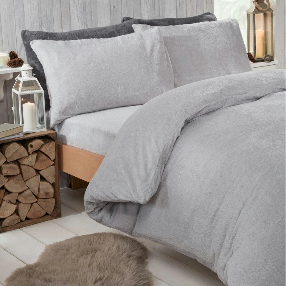image 1 of OHS Teddy Duvet Cover with Pillowcase Set, Super King - Silver