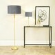image 2 of ValueLights Maggie Gold Metal Candlestick Slim Table Lamp with Grey Velvet Drum Lamp Shade