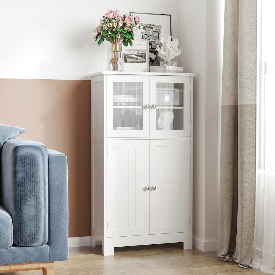 image 1 of kleankin Bathroom Floor Storage Cabinet Standing Unit Kitchen Cupboard W/ Doors