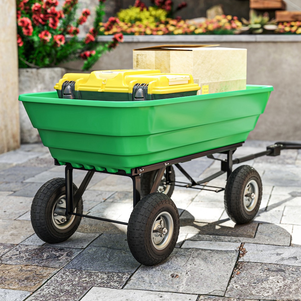 image 1 of Outsunny Set of Four Pneumatic Wheels for Barn Carts, Garden Cart Black