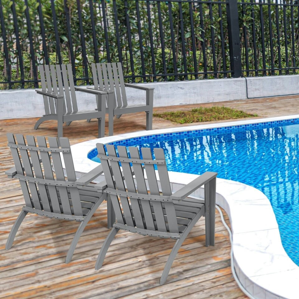 image 1 of COSTWAY Wood Adirondack Chair Outdoor Patio Chair Grey Grey