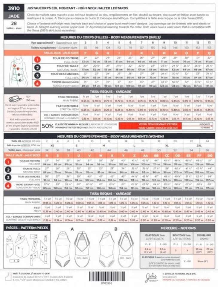 image 1 of Jalie 3910 Jade Halter Leotards Paper Sewing Pattern – Children’s, Teenagers’ & Women’s Leotards & Dancewear, 28 Sizes, Intermediate