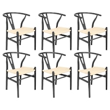 Nicholas Winter Beech Wooden Scandi Danish Style Dining Chairs - Black - Set of 6 - Solid Wood Chair Armchair Dining Chair Club Chair Side Chair Black