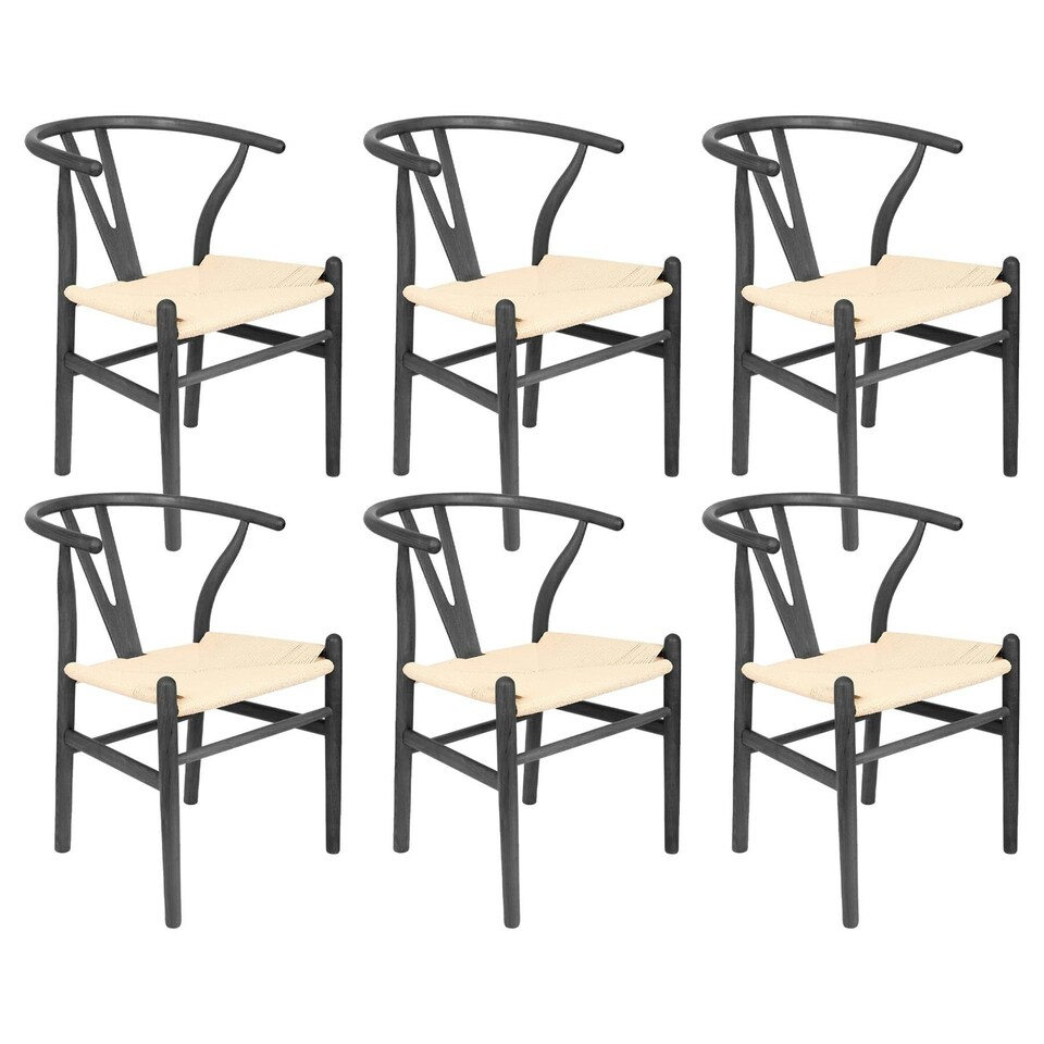 image 1 of Nicholas Winter Beech Wooden Scandi Danish Style Dining Chairs - Black - Set of 6 - Solid Wood Chair Armchair Dining Chair Club Chair Side Chair Black
