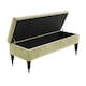 image 2 of 150cm Sierra Striped Naples Upholstered Ottoman Storage Bench with Black Turned Wooden Legs - Beige Shoes Storage Bench