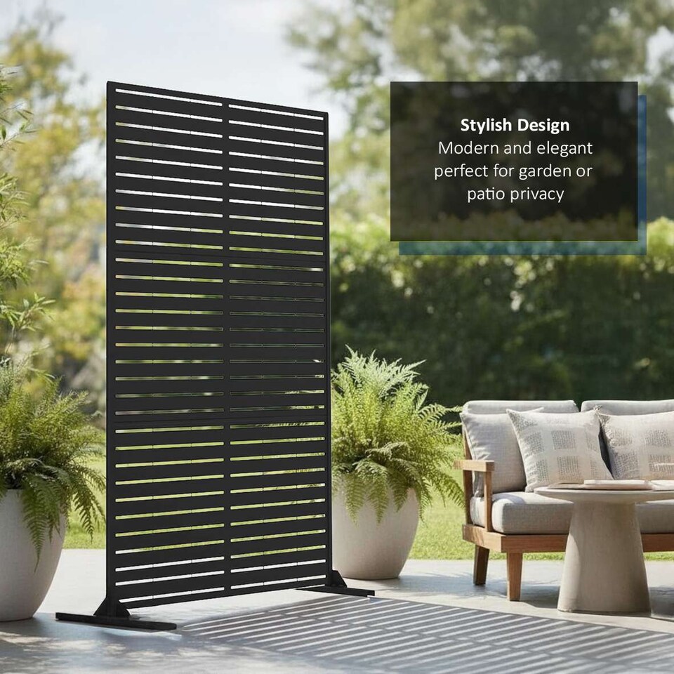 image 1 of Nicoman Metal Slat Indoor Outdoor Privacy Screen with Stand | Black | Black | 1