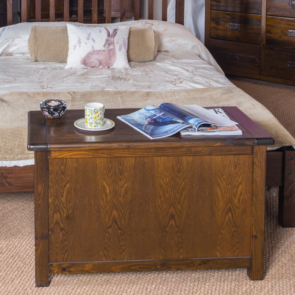 image 1 of Boston Storage Trunk Ottoman - Dark Brown Oriental Pine Blanket Box, Toy Chest and Coffee Table for Home Storage | Brown | Dark Brown | One Size | 1
