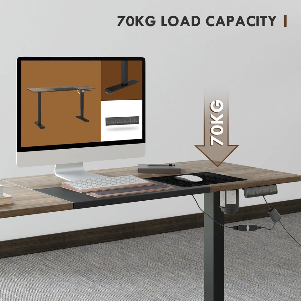 image 1 of Vinsetto Electric Standing Desk, 140 x 70cm Height Adjustable Sit Stand Desk with 4 Memory Smart Panel, Stand Up Desk for Home Office, Black and Teak