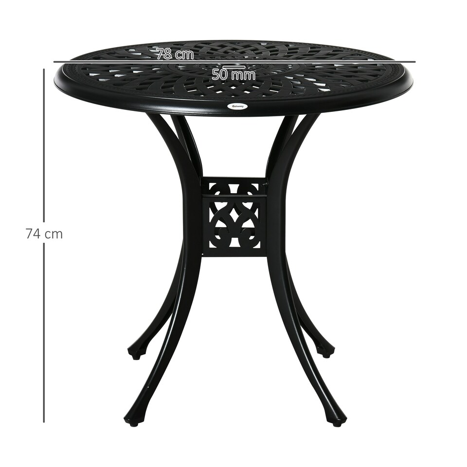 image 1 of Outsunny 78 cm Round Garden Dining Table with Parasol Hole, Black