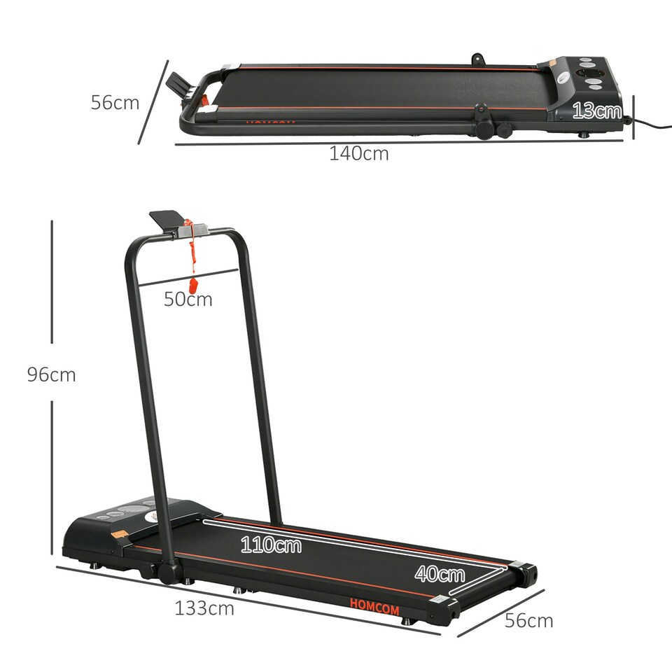image 1 of HOMCOM Foldable Walking Treadmill w/ LED Display, Red