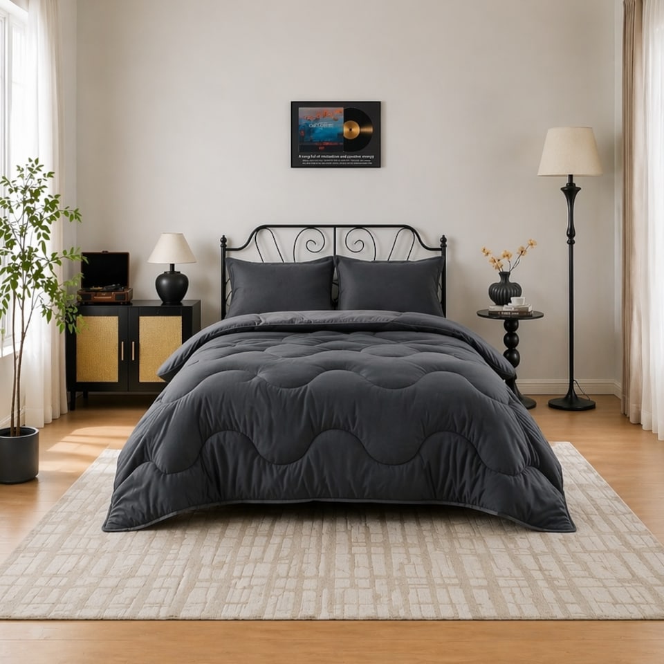 image 1 of 10.5 Tog Supersoft Microfibre Duvet with Pillowcases – Coverless or Use with Duvet Cover | Grey | Charcoal/Light Grey | Single