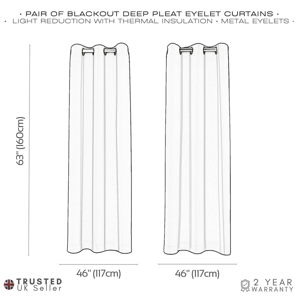 image 1 of Off White Lined Blackout Eyelet Curtains - 46 x 63 Inch Drop - 2 Panel | White | One Size