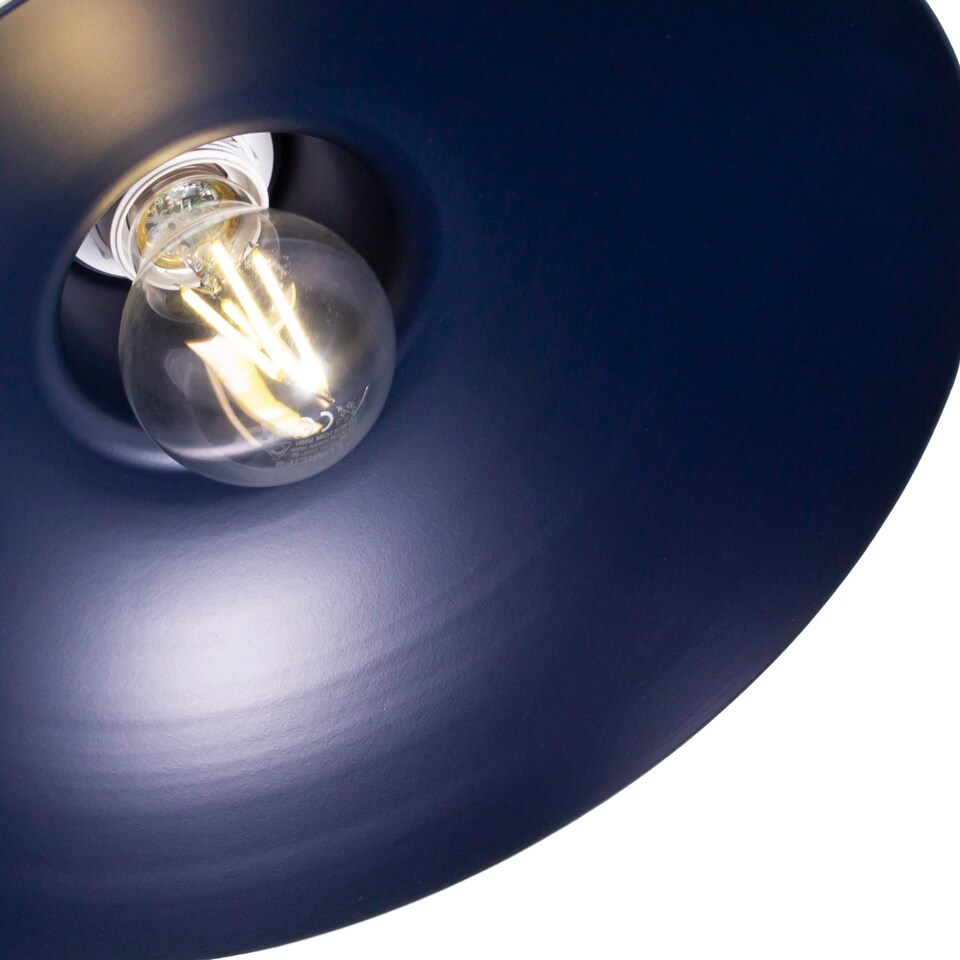 image 1 of Industrial Retro Designed Matt Midnight Blue Curved Metal Ceiling Pendant Shade | Blue