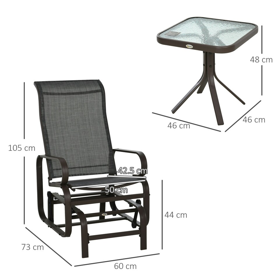image 1 of Outsunny 3 Pcs Rocking Chair Gliding Chair Set w/ Table for Patio Garden Brown