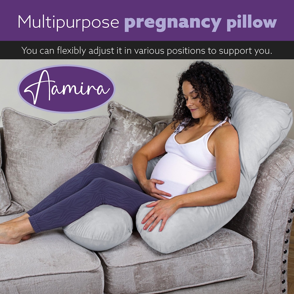 image 1 of Aamira Light Grey Pregnancy Maternity Pillow,140x70x20cm J Shaped Memory Foam | Grey | Grey | Standard | 1