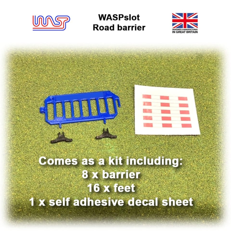 image 1 of Slot Car Trackside Scenery  White Road Barriers x 8 1:32 Scale WASP