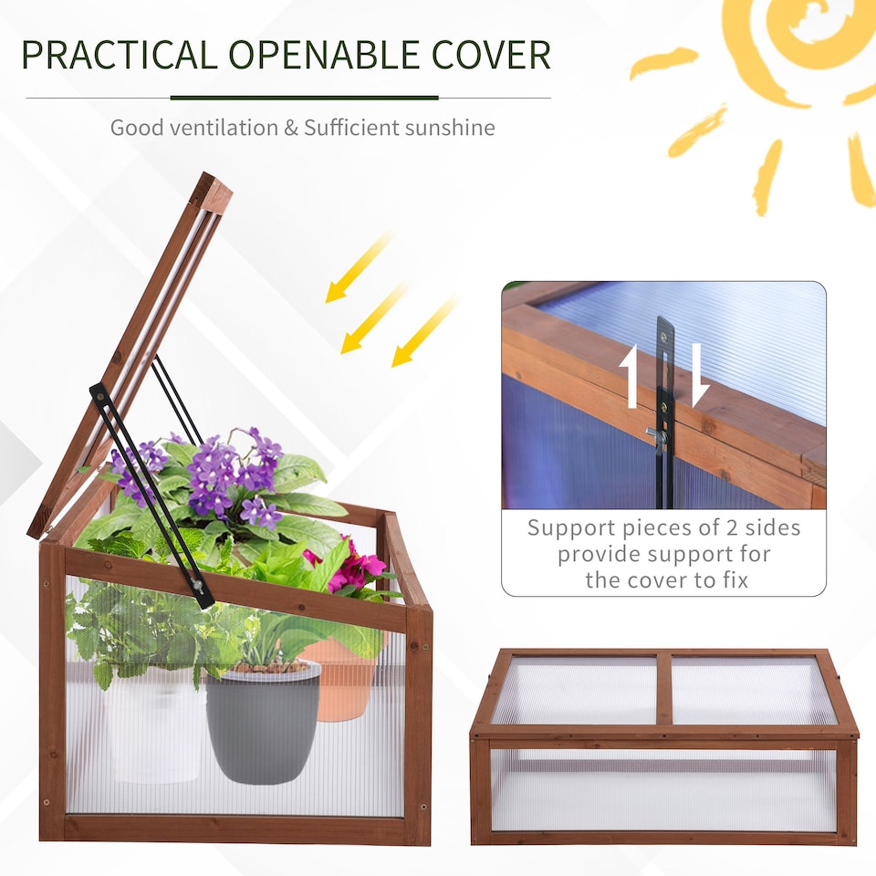 image 1 of Outsunny Square Wooden Outdoor Greenhouse for Plants PC Board 100 x 65 x 40cm