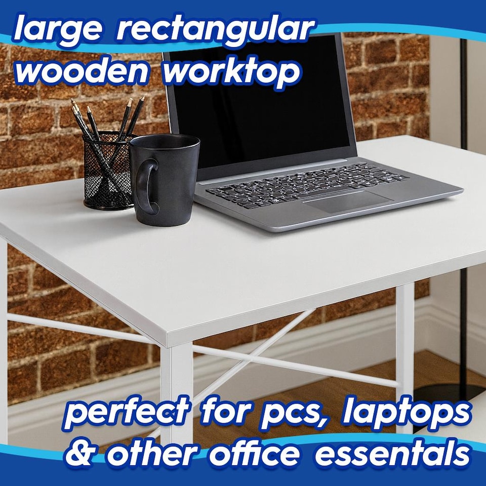 image 1 of Harbour Housewares Wooden Computer Desk - White/White | White | White/White