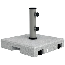 Outsunny 28kg Heavy Duty Granite Parasol Base with Wheels, Retractable Handle | Grey | Grey