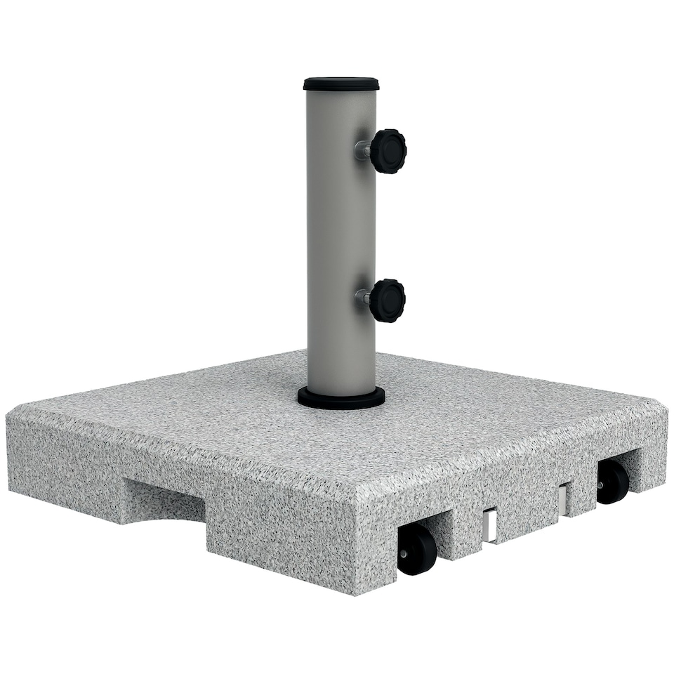 image 1 of Outsunny 28kg Heavy Duty Granite Parasol Base with Wheels, Retractable Handle | Grey | Grey