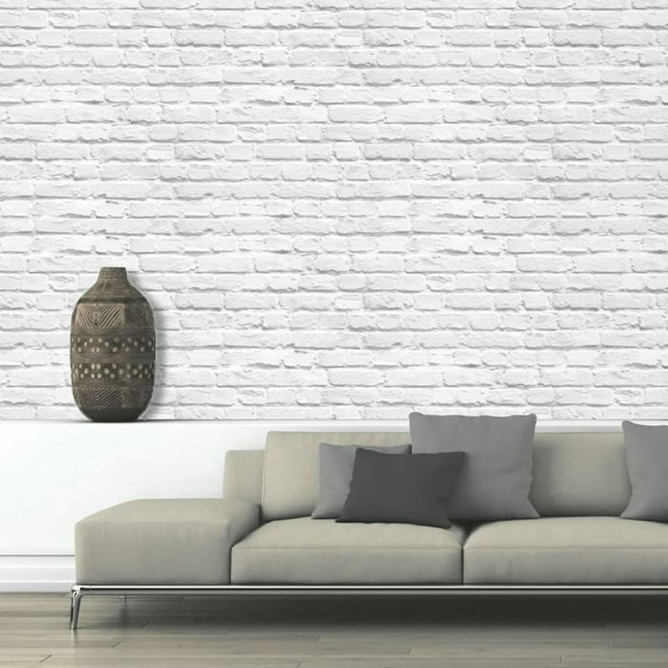 image 1 of Muriva Brick Wallpaper - White - 10m x 52cm | White