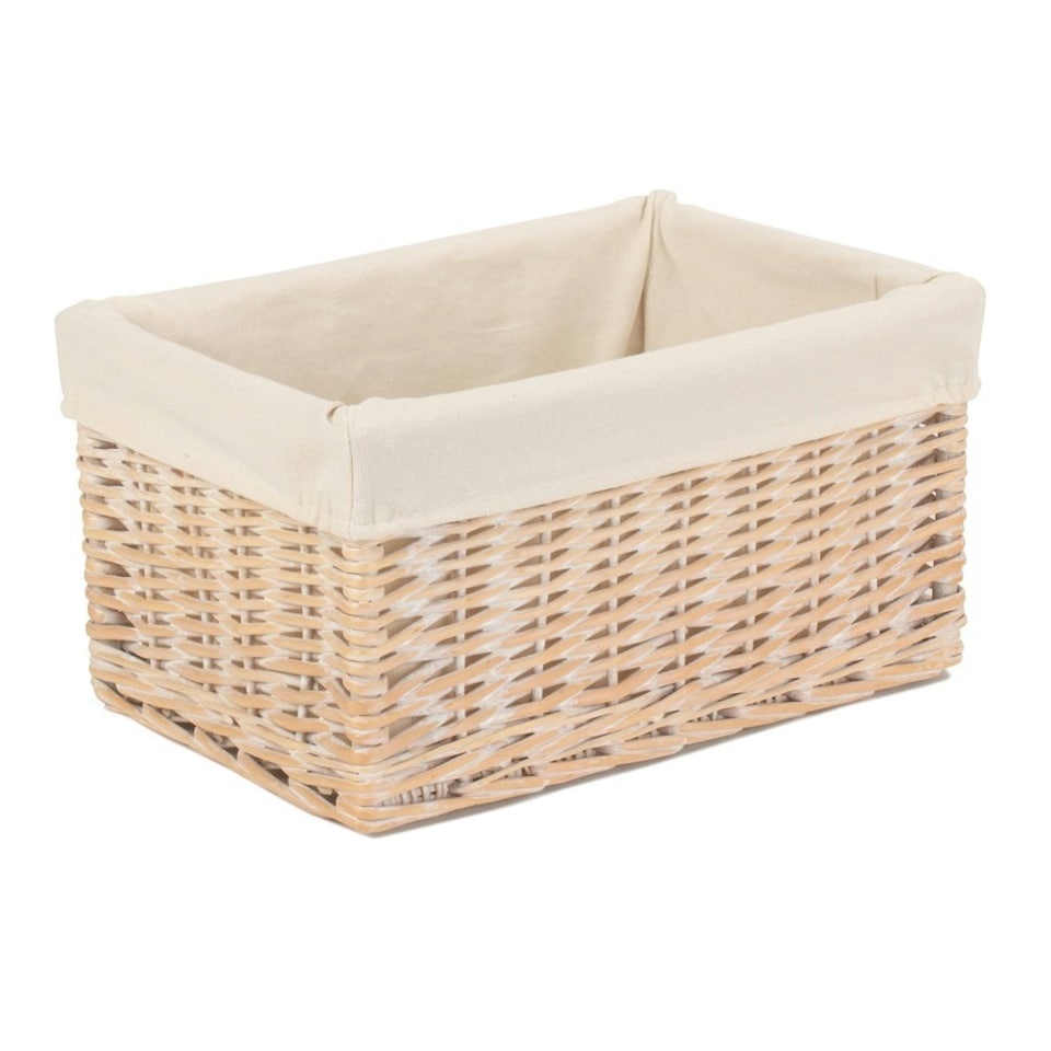 image 1 of Wicker Small White Lined Storage Basket | White | White