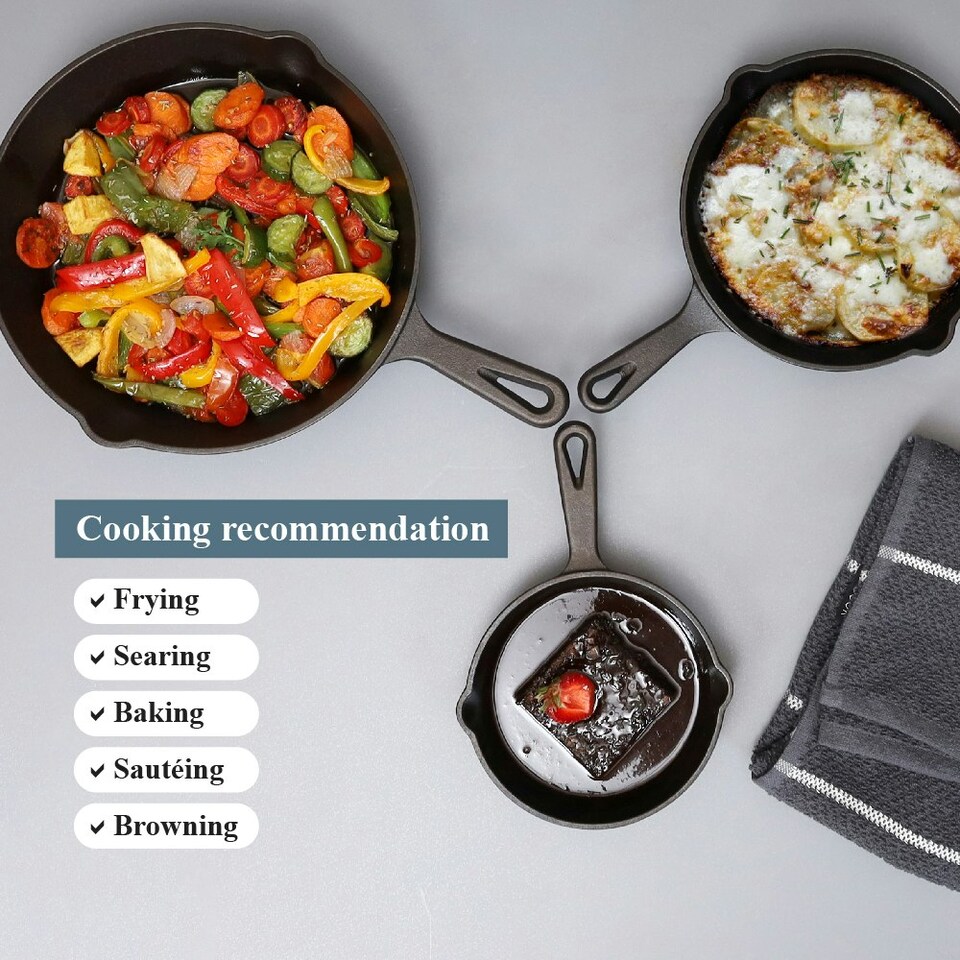 image 1 of Buckingham Pre-Seasoned Cast Iron Set of 3 Frying Skillet Pan 16 , 20 and 25 cm